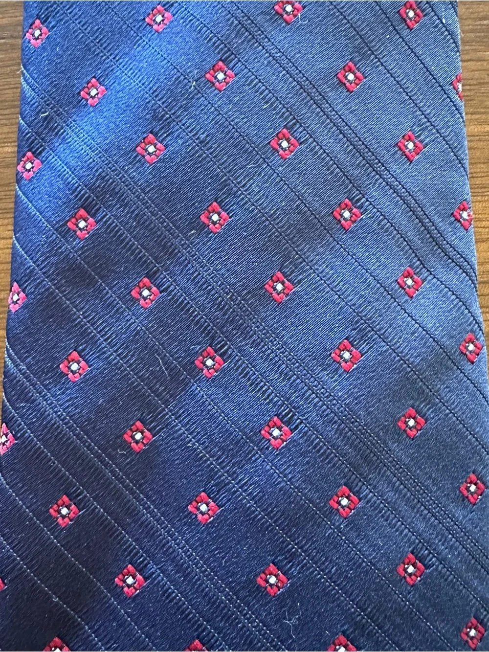 Lanvin Blue Silk Tie with Red Micro-Dots